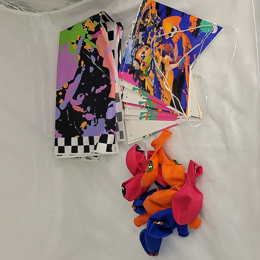 Splatoon party banner, ballons and background